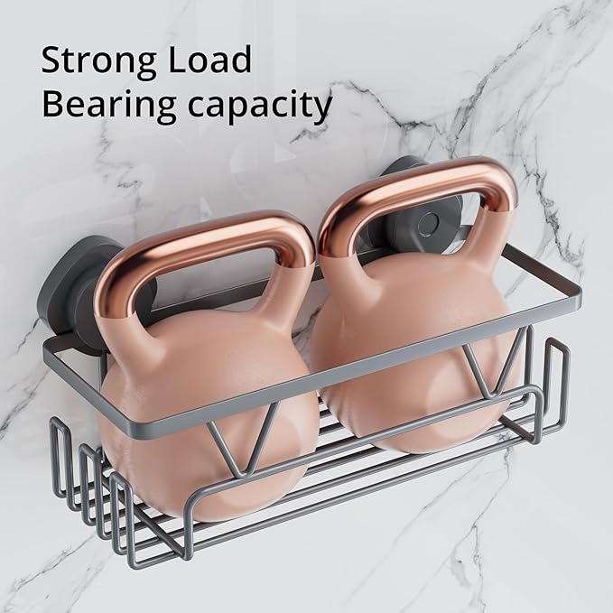 KEGII Suction Cup Shower Caddy – 3 Pack Suction Cup Shelf with Soap Holder & Hooks, Rustproof Stainless Steel Shower Organizer, Removable No Drilling Bathroom Storage Rack, Dark Gray