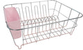 Dish Drying Rack & Cutlery Holder 2 Piece Set - Compact Sink-Fitting Dish Drainer with Rubberized Undercoating, Space-Saving Kitchen Organizer for Plates, Cups, Bowls & Utensils in Sink, Pale Pink