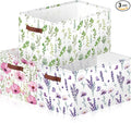 Boao 3 Pack Flowers Storage Basket with Handles, Herbs Floral Collapsible Large Canvas Storage Bins, Foldable Laundry Basket Organizer for Gifts, Toys, Clothing, Bedroom, Closet, Living Room, Nursery