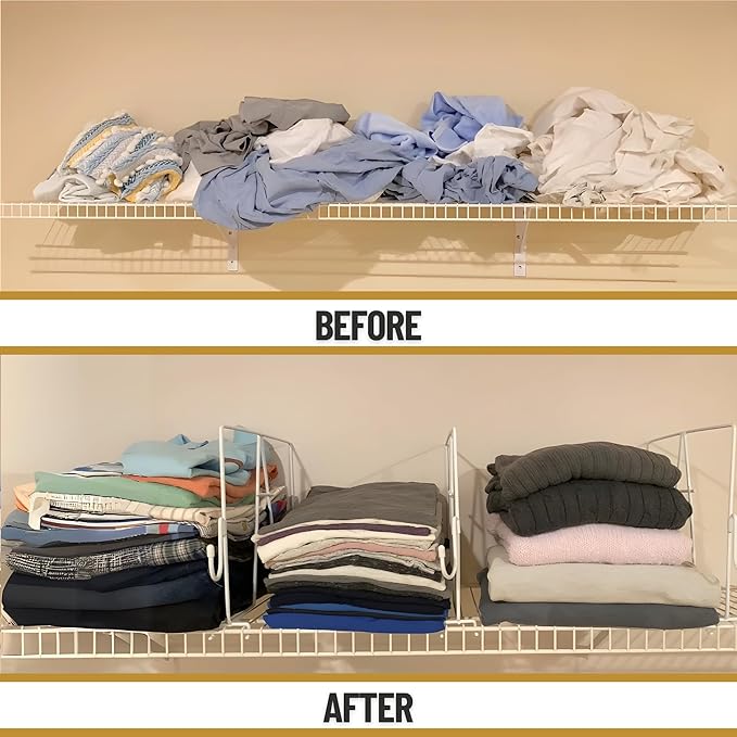 Evelots Wire Shelf Dividers - Extra Closet Organization and Storage for Home or Office -4 Pack- New Removable Hooks - Tall Shelf Separators - Easy to Clip -No Tool- Sturdy Coated Steel - 12 Inch Tall