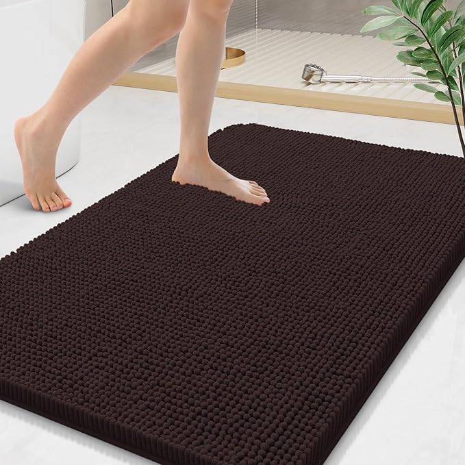 Arotive Bathroom Rugs 44x24, Extra Soft Absorbent Shaggy Chenille Bath Rugs, Machine Washable Rubber Backing Non-Slip Bath Mats for Bathroom Floor Tub and Shower, Home Decor Accessories, Brown