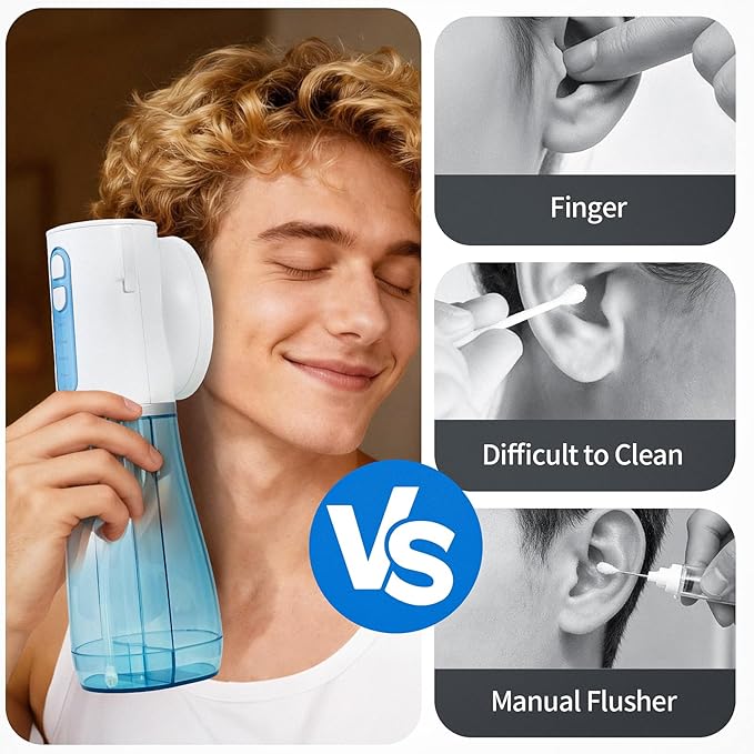 Scian Ear Wax Removal, Electric Ear Irrigation Flushing System, Water Powered Ear Cleaner Tool with 4 Pressure Settings, Safe & Effective Ear Cleaning Kit with 6 Tips, USB Rechargeable, IPX7, Blue