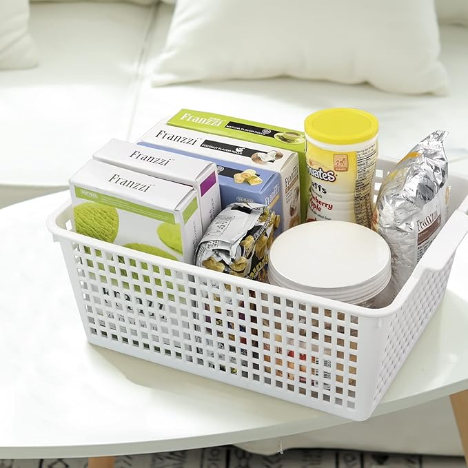 3-Pack Large Plastic Storage Basket, Plastic Storage Bin, White