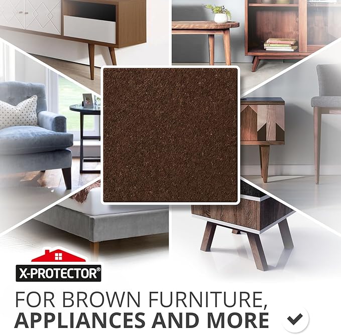 X-Protector Felt Furniture Pads - 20 PCS 6 x 1/2" - Premium Felt Strips with Adhesive Backing - Rectangular Furniture Pads for Hardwood Floors - Cut Furniture Felt Pads to Size You Need! (Brown)