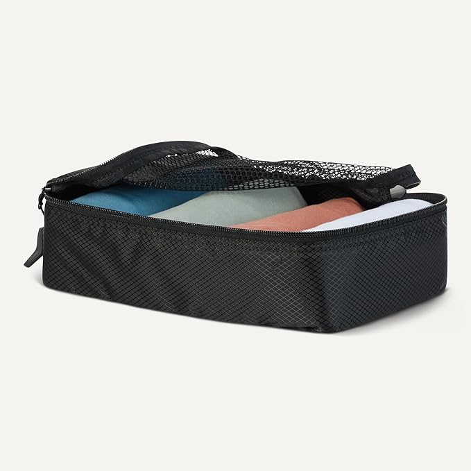 Amazon Essentials 4-Piece Packing Cubes Travel Accessories Set, Luggage Organizer with Double Zipper, Mesh Top, 100% Polyester, Small, Black (Previously Amazon Basics)