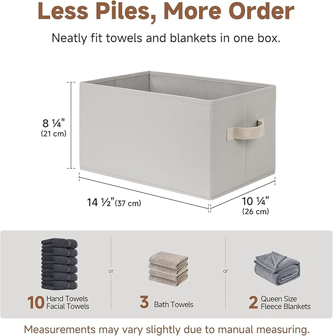 StorageWorks Storage Baskets for Shelves, Fabric Storage Bins, Closet Organization and Storage Baskets, Organizer Bins for Clothes, Light Gray, Large, 3-Pack