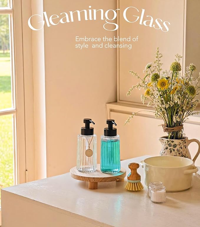 JASAI 16Oz Glass Foaming Soap Dispenser with Black Rust Proof Pump, Refillable Foam soap Dispenser with Thick Glass, Foaming Hand Soap Dispenser for Bathroom & Kitchen（Black）
