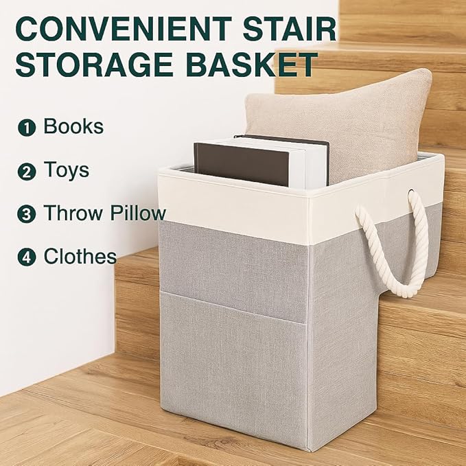 Stair basket,Foldable staircase baskets,Stair basket for wooden and carpeted stairs,Step stairs storage baskets with handle.1pcs