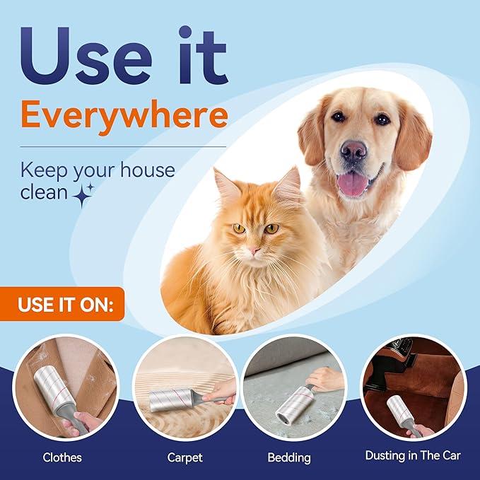 Lint Rollers for Pet Hair Extra Sticky, 880 Sheets Mega Value Set with Reinforced 4 Handles and Tough Paper, Lint Roller for Clothes, Sofa Bed, Car Seat, and More