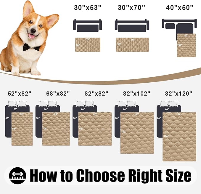 Smiry Waterproof Dog Bed Cover Blanket, Soft Reversible Pet Blanket, Washable Leakproof Cats Dogs Couch Cover for Sofa, Couch, Furniture, Plaid (82x102 Inch, Camel/Beige)