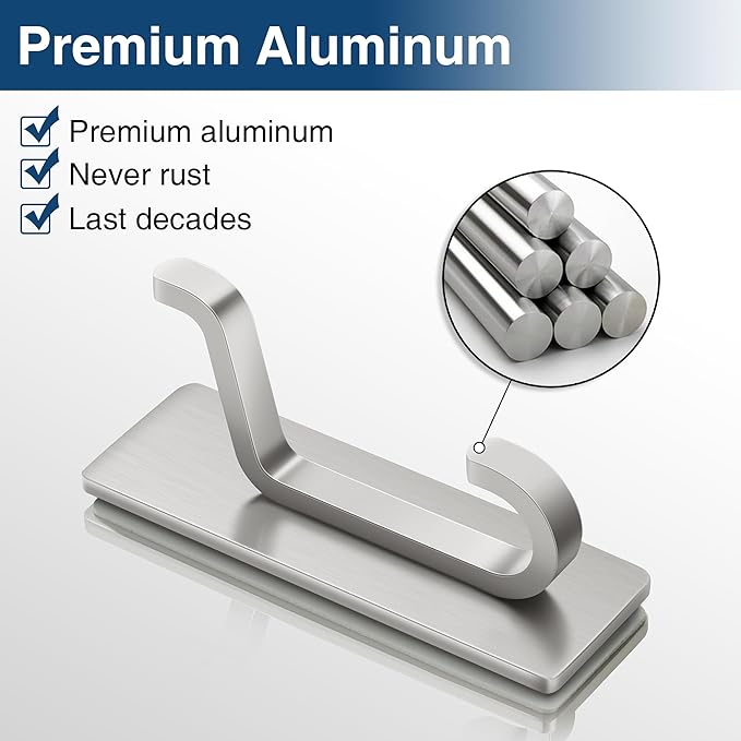 pickpiff Wall Hooks for Coat and Towel: 13LB Strong Adhesive Door Hanger Stick on, Brushed Nickel