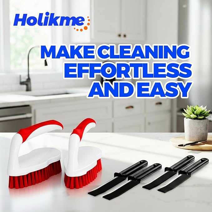 Scrub Brush - 6 Pack, Scrub Brushes for Cleaning, Heavy-Duty Scrub Brush, Stiff Bristles Cleaning Brush, for Kitchen, Bathtub, Floor and Wall Surfaces, Red
