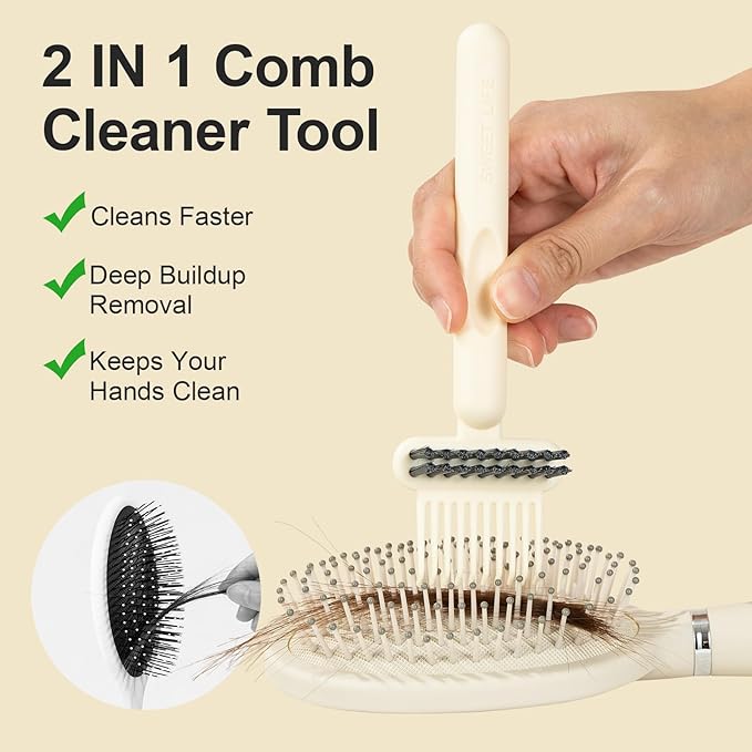 RHOS 2-in-1 Hair Brush Cleaner Tool, Comb Cleaner for Removing Hair and Dust, Ideal for Home, Salon Use (2 Pack - Beige)