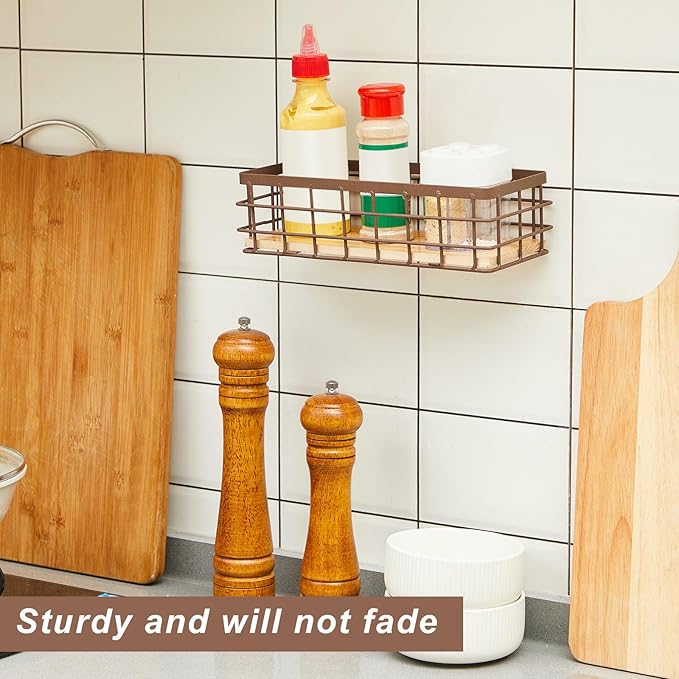 Funrous 2 Pcs Metal Small Wire Basket Wall Hanging Wire Basket Hang Small Bathroom Kitchen Storage Organizer Toilet Paper Mesh Storage Bin Shelf Rack with Base(Brown,9.84 x 3.94 x 2.76 Inches)