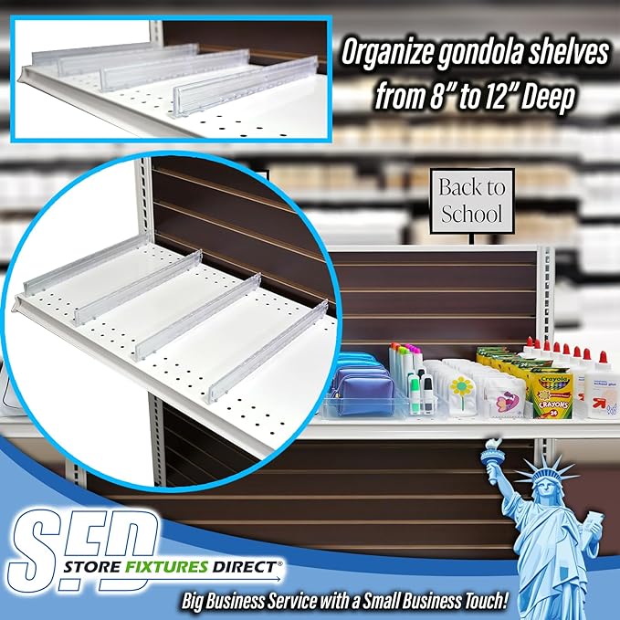 STORE FIXTURES DIRECT Adjustable Gondola Shelf Dividers - Retracting Item Organizer for Shelves 8" to 12" D - 10 Pack