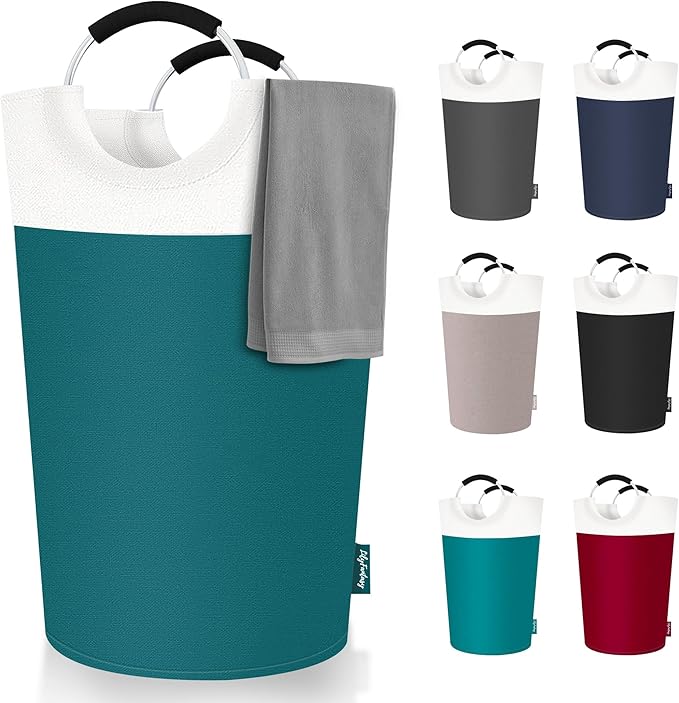 125L Laundry Basket, Collapsible Laundry Hamper with Padded Handles, Waterproof Laundry Bag, Tall Clothes Hamper Stand Up Well, Foldable Laundry Baskets for Easy Storage(Light Blue)