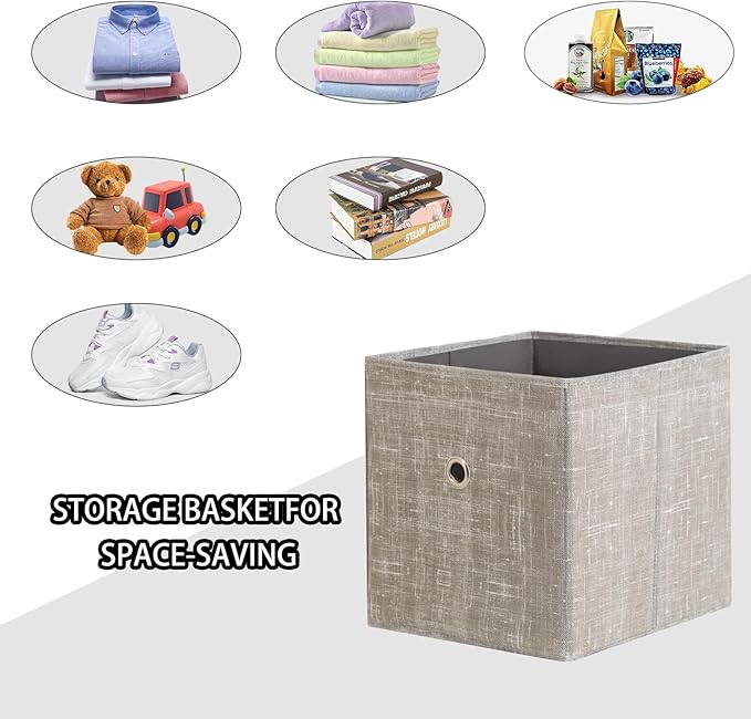 Foldable Storage Cubes Bins ,11 Inch Cloth Storage Cube Fabric Storage Box Cubes Organizer Baskets with Handles for Home Organizer Set of 6 (Cowboy Grey)