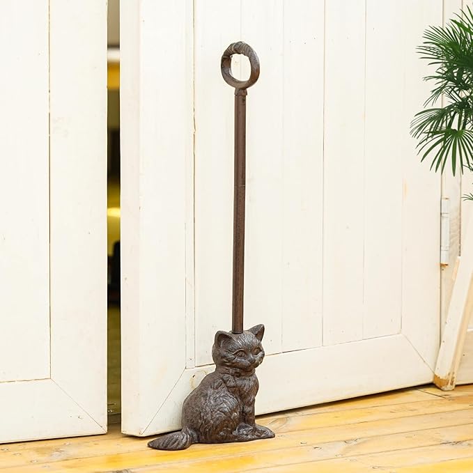 Sungmor Portable Door Stopper Wedge, 21.6" Tall Lovely Cat Door Holder, Cast Iron Heavy Duty Animal Statue Door Stops with Handle, Antique Style Decorative Ornaments for Home or Yard