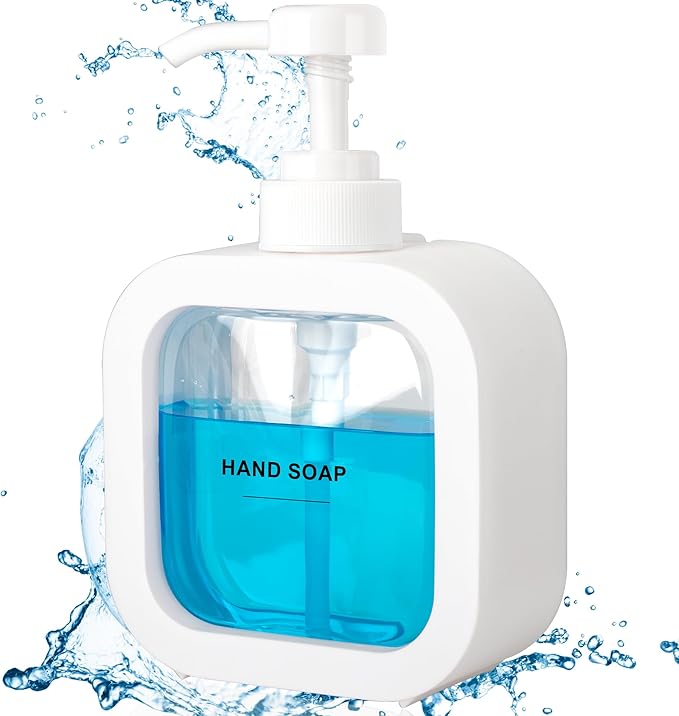 Modern Soap Dispenser for Bathroom and Kitchen Sink, Small Hand Soap Plastic Dish Soap Dispenser with Pump and Labels - White