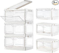 Storage Bins with Lids 3 Pack Clear Stackable Plastic Closet Organizers Containers w/Magnetic Door Box for Wardrobe Bedroom Office Dorm