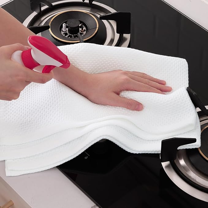 Homaxy 100% Cotton Oversized Waffle Weave Kitchen Dish Towels, Ultra Soft Absorbent Quick Drying Cleaning Towel, 20x28 Inches, 6-Pack, White
