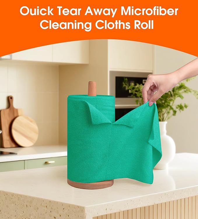 CHAUNCEY HOME Microfiber Cleaning Cloth Roll–100 Pack, Tear Away Microfiber Towels, Reusable, Washable, Scratch-Free, Kitchen Towels for Car, Home, Kitchen, Glass, Dishes (Malachite Green)