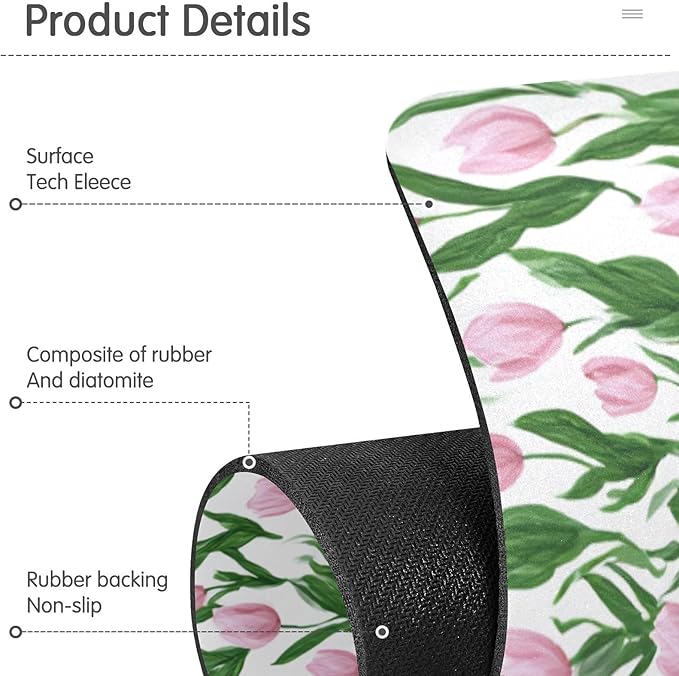 Kitchen Sink Splash Guard 1 PC 30 Inch Sink Faucet Mat Splash Guard for Bathroom Countertop Water Absorbent Foldable Cuttable Soft Washable Small Tulips Pink