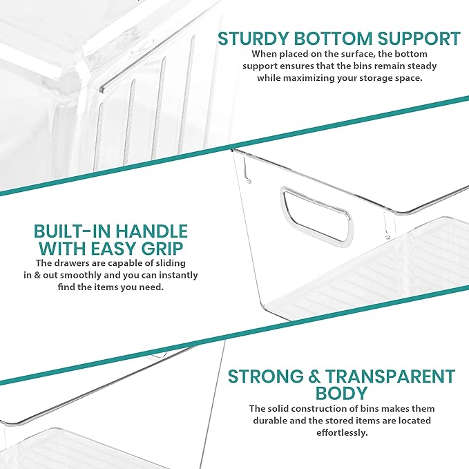 Utopia Kitchen Clear Organizer or Storage Bins - 6 Pack Pantry Organizers and Storage Bins - Large Durable Storage Containers With Handles for Organizing Fridge, Kitchen Organization