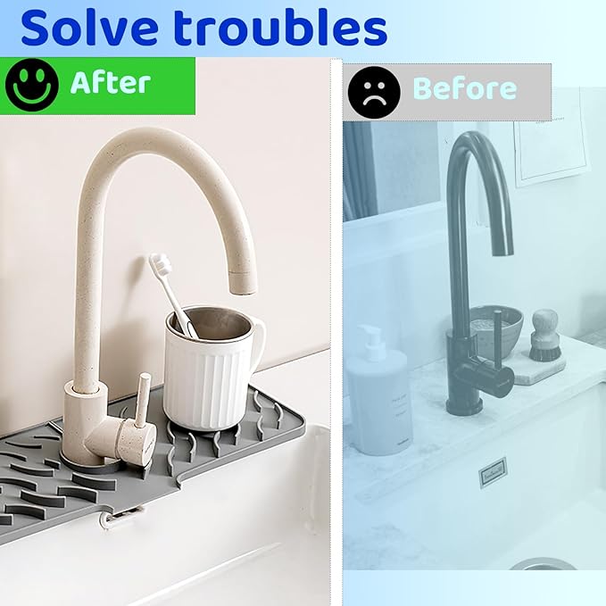 Silicone Faucet Splash-Proof pad, Multifunctional Water-Saving Splash-Proof Cushion, Universal Faucet Cover, Suitable for Kitchen and Bathroom Sink Faucet (Gray, 17.7 * 5.5)