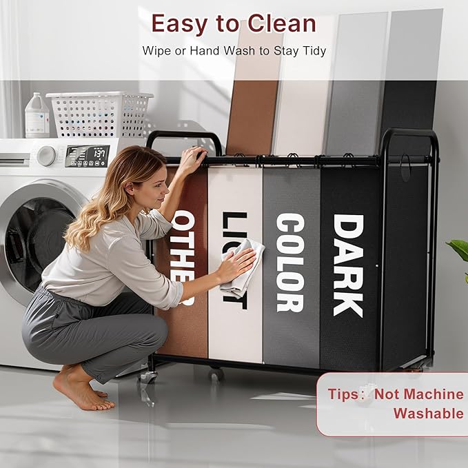 4-Compartment Laundry Cart with Lockable Wheels & Lid 180L Large Wheeled Laundry Basket Heavy-Duty Sorting Organizer for Laundry Room (Multicolor)