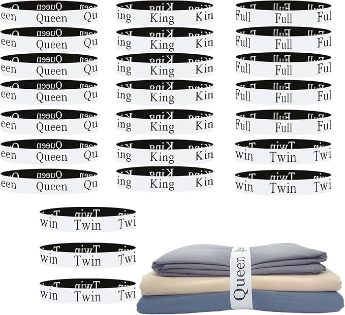 Maletnd 24 Pieces Bed Sheet Organizer Bands, Closet Organization Sheet Straps, Linen Labels Bedding Bands, Elastic Bed Sheet Storage Sheet Keepers （7PcsQueen 7PcsKing 5PcsTwin 5PcsFull）