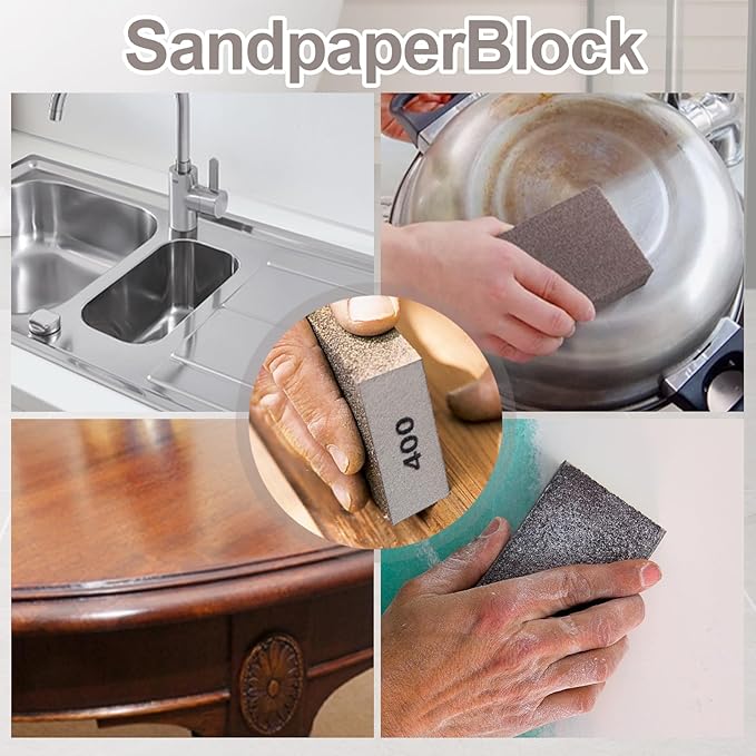 Romeda 8-Pack Sandpaper Block, 400 Grits Washable and Reusable Handmade Sanding Sponge, Drywall Sandpaper Blocks for Wooden Drywall Sheetrock and Metal Glazing