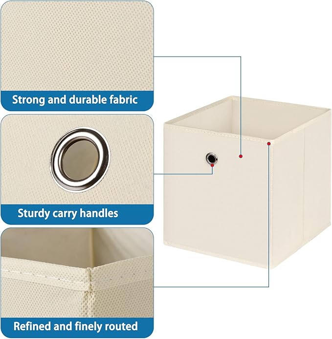 Fabric Cubes Storage Containers,11 Inch Cloth Storage Cube Foldable Storage Bins Cubes Organizer Baskets with Handles for Shelf,Closet,Nursery,Set of 1,(Creamy-White)