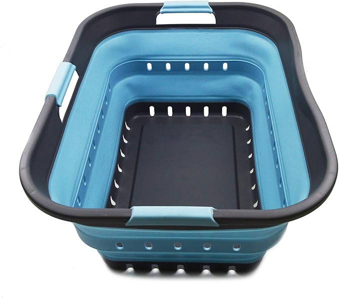 SAMMART 42L (11 gallon) Collapsible Plastic Laundry Basket - Foldable Pop Up Storage Container/Organizer - Portable Basket - Space Saving Hamper/Basket (2, Grey/Sea Angel)