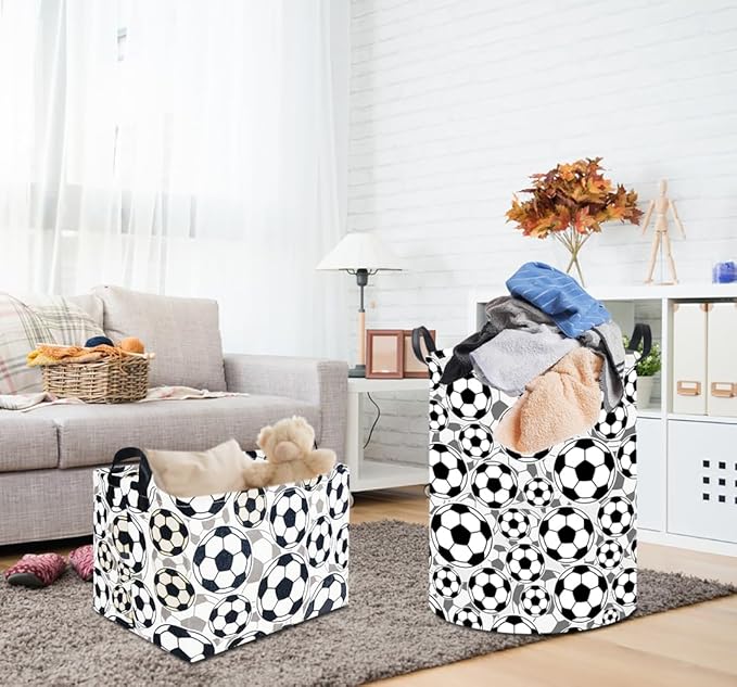 19.7" Football Laundry Basket,Kids Dirty Clothes Hamper,Waterproof Toys Storage Bin,Room Decor,Gift Baskets,Baby Nursery Hamper(Shadow Football)