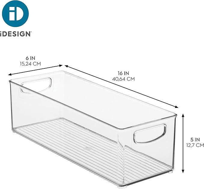 iDesign Plastic Stackable Pantry Bin - Storage Bin with Handles for Cabinets or Fridge - Set of 4 - Clear