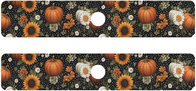 Kitchen Sink Splash Guard 2 PCS 30 Inch Sink Faucet Mat Splash Guard for Bathroom Countertop Water Absorbent Foldable Cuttable Soft Washable Black Dotty Pumpkins Sunflowers Daisy