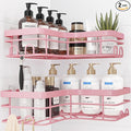 Corner Shower Caddy - 2 Pack, Adhesive Shower Organizers, Rustproof Stainless Steel Shower Shelves with 8 Hooks, No Drilling Bathroom Organizers and Storage Racks, Space-Saving, Pink, X-Large