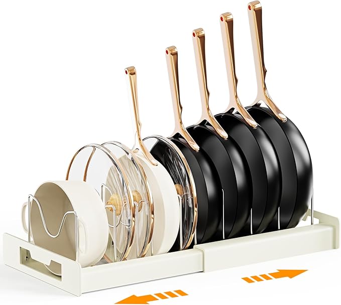 Dayacoco Pots and Pans Organizer Under Cabinet - Pot Lid Holder, Expandable Pan Organizer for Cabinet, Pot Rack with 10 Adjustable Compartments for Kitchen Cabinet, Frying Rack, Lid, Cookware,1 Pcs