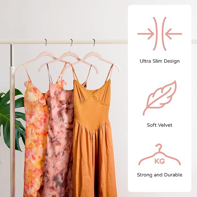 Sishynio Premium Velvet Shirt Hangers 30 Pack, Non-Slip 360° Swivel Hook Space-Saving Felt Hanger, Slim Flocked Hangers for Blouses, Strappy Dresses, Tank Tops(Pink)
