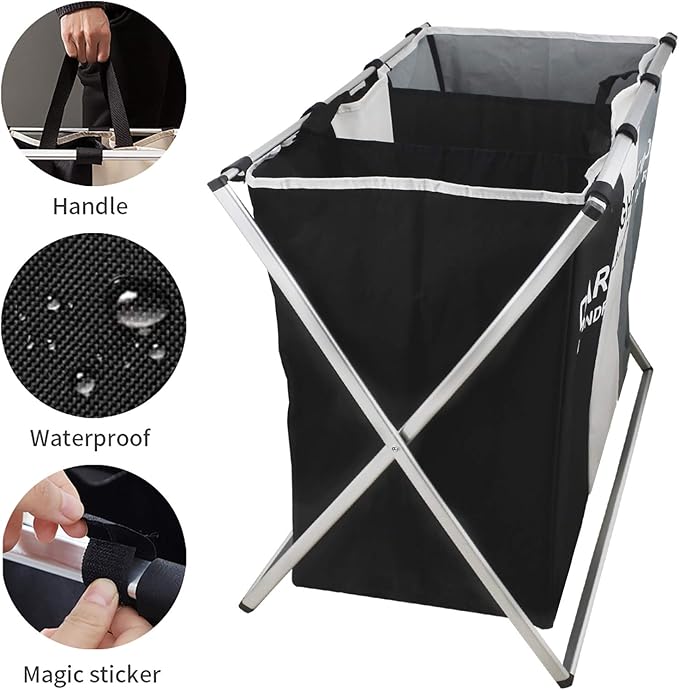 Nicesail 3 Section Laundry Basket Printed Dark Light Color, Foldable Hamper/Sorter with Waterproof Oxford Bags and Aluminum Frame, Washing Clothes Storage for Home, Dormitary Multicolored