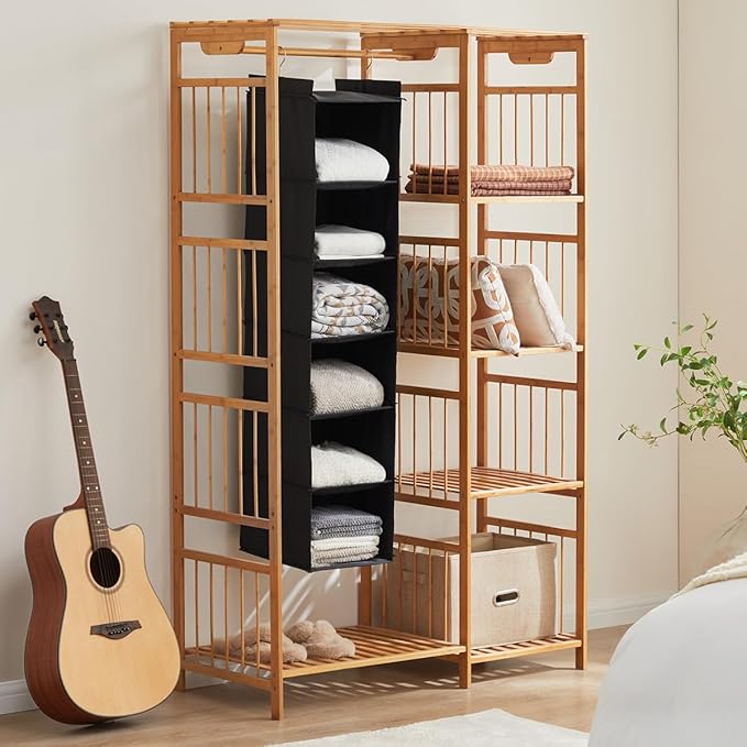 YOUDENOVA Hanging Closet Organizer, 6-Shelf Closet Hanging Storage Shelves, Black