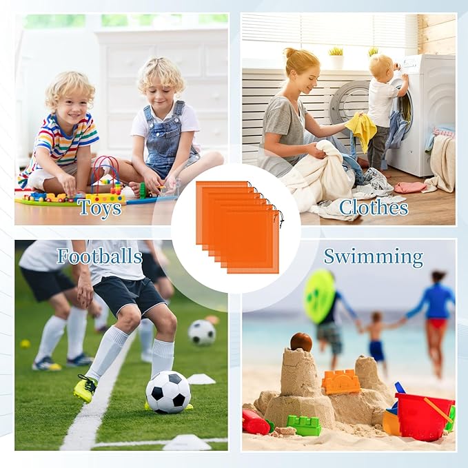 6 Pcs Mesh Bags Drawstring, 14x17 Inch with Lock, Multipurpose Storage Bags for Gym, Balls, Beach, Laundry (Orange)