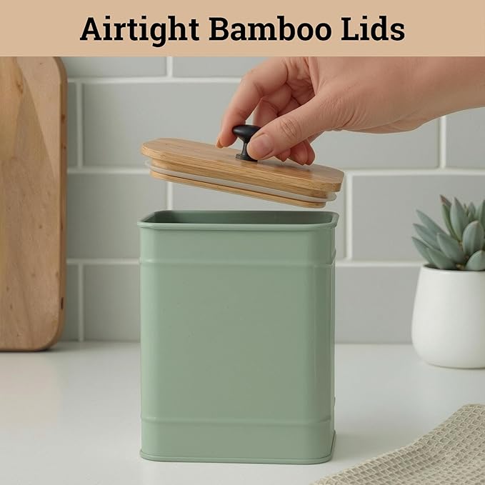 Kitchen Canisters for Countertop Set of 4 with Customizable Chalkboard Labels & Marker Pen - Big Iron Kitchen Canisters with Airtight Lids - Sage Green Canister Set - Flour and Sugar Containers