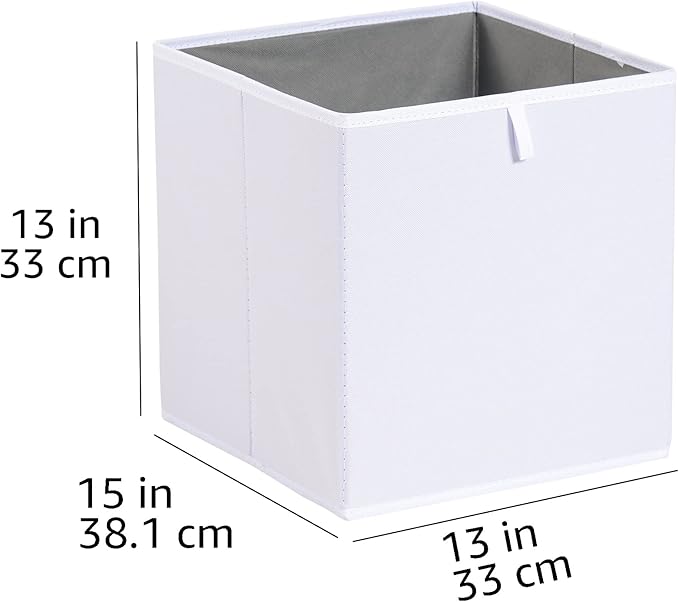 Amazon Basics Collapsible Cube Storage Organizer Bins, Closet Organizer Baskets for Shelves, Space-Saving, White, 13" x 15" x 13", 6-Pack