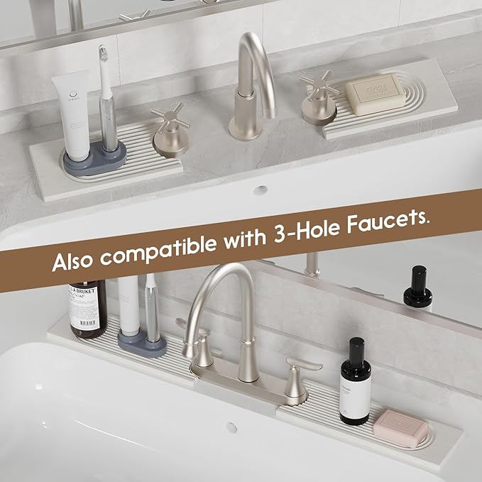 Faucet Mat for Kitchen Sink, Diatomite Quick Drying Tray , 23.6Inch Kitchen Sink Splash Guard and Bathroom Stone Tray for Counter. Super Absorben.White.