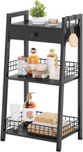 3-Tier Ladder Shelf with Drawer, Bathroom Table Stand for Small Space, Standing Bathroom Shelves with Storage for Living Room Kitchen Bedroom, Organizer Shelf, Black