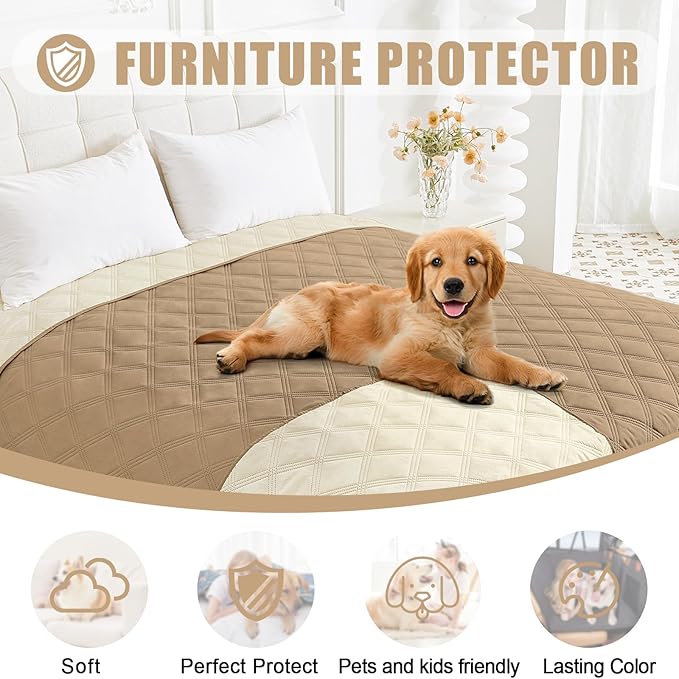 Smiry Waterproof Dog Bed Cover Blanket 40x70, Soft Reversible Pet Blanket, Washable Leakproof Cats Dogs Couch Cover for Sofa, Couch, Furniture, Lattice, Camel/Beige