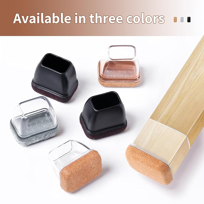 Ezprotekt 16 Pcs Rectangle Clear Felt Chair Leg Floor Protectors for Hardwood Floors, Rectangle Silicone Felt Furniture Pads Caps Covers for Chair Table Desk (Fit W :0.6-0.8", L: 0.9-1.3")