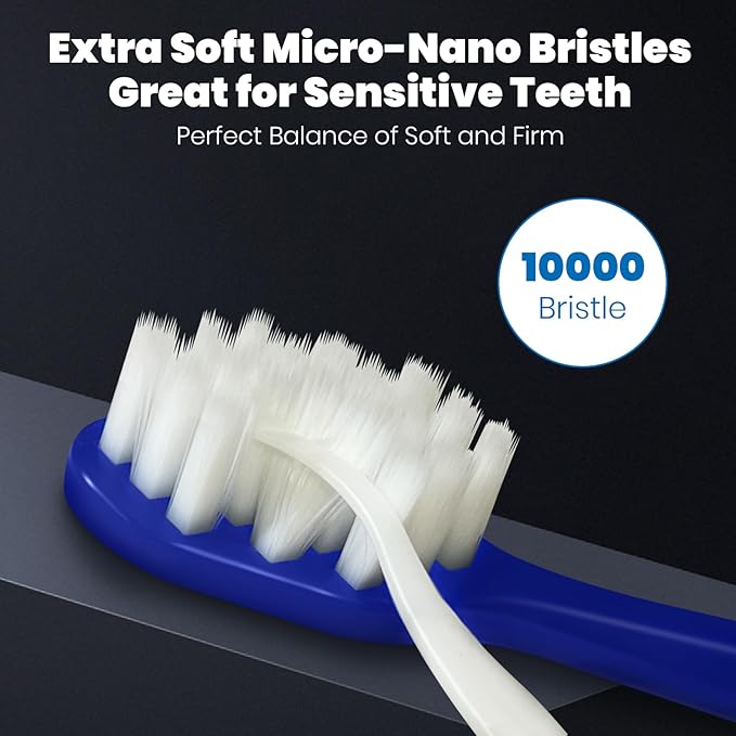 Extra Soft Toothbrushes for Adults - 10000 Micro Nano Bristles for Sensitive Teeth, Gum Recession and Elderly (Diamond Shaped Head, 6 Count)